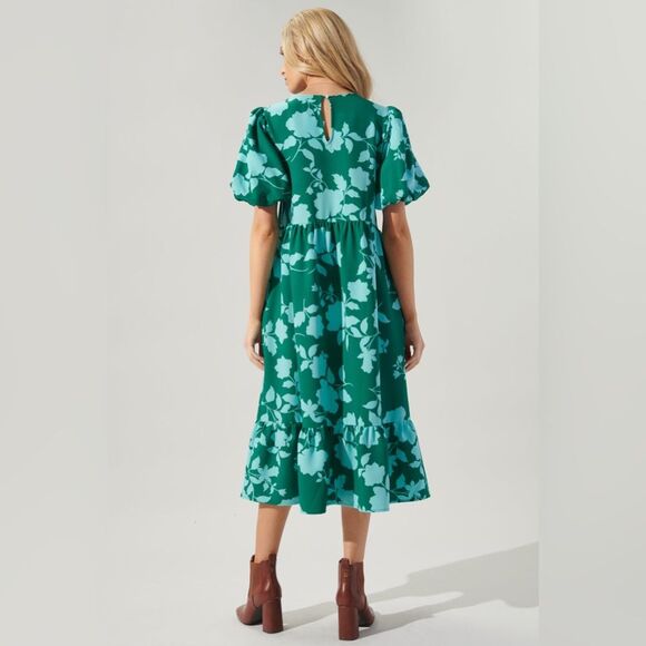 Sugarlips Aruba Floral Papillon Puff Sleeve Midi Dress | Xsmall - Picture 3 of 10
